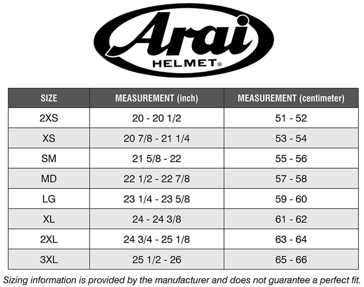 ARAI size guide